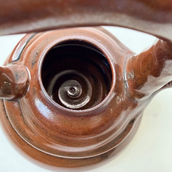 Vintage Artist-Made Signed Pottery Teapot Brown glazed Stoneware - Picture 4 of 6